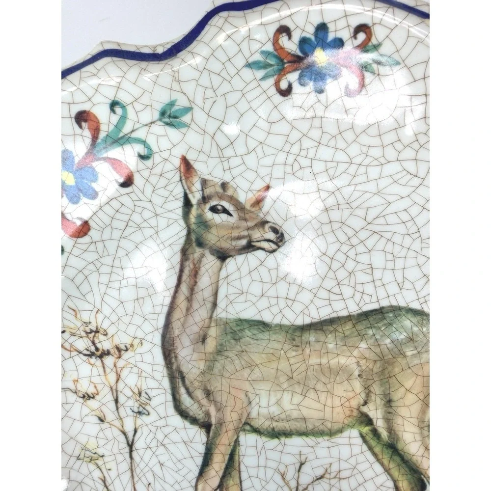 Vtg Lami Italy Melamine Hanging Wall Deer Plate‎ Scalloped Edge 10.5
